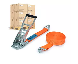 Pallet Tie-Down Straps 50mm ERGO 5T pallet - 9m - 50mm - 2-part - Double J-hook - STF500 - Orange - 192pcs