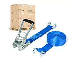 Pallet Tie-Down Straps 50mm Pallet 5T - 9m - 50mm – 2-part - Open rave hook - Blue - 256pcs